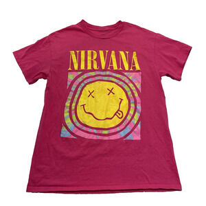 Nirvana T-shirt M Pink Smiley Face